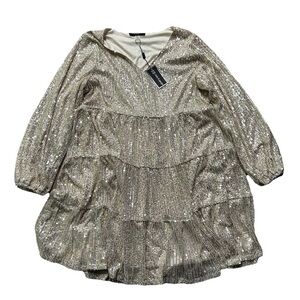 NWT Women’s Cable & Gauge Champagne Sequin Long Sleeve Dress Large New Years Eve